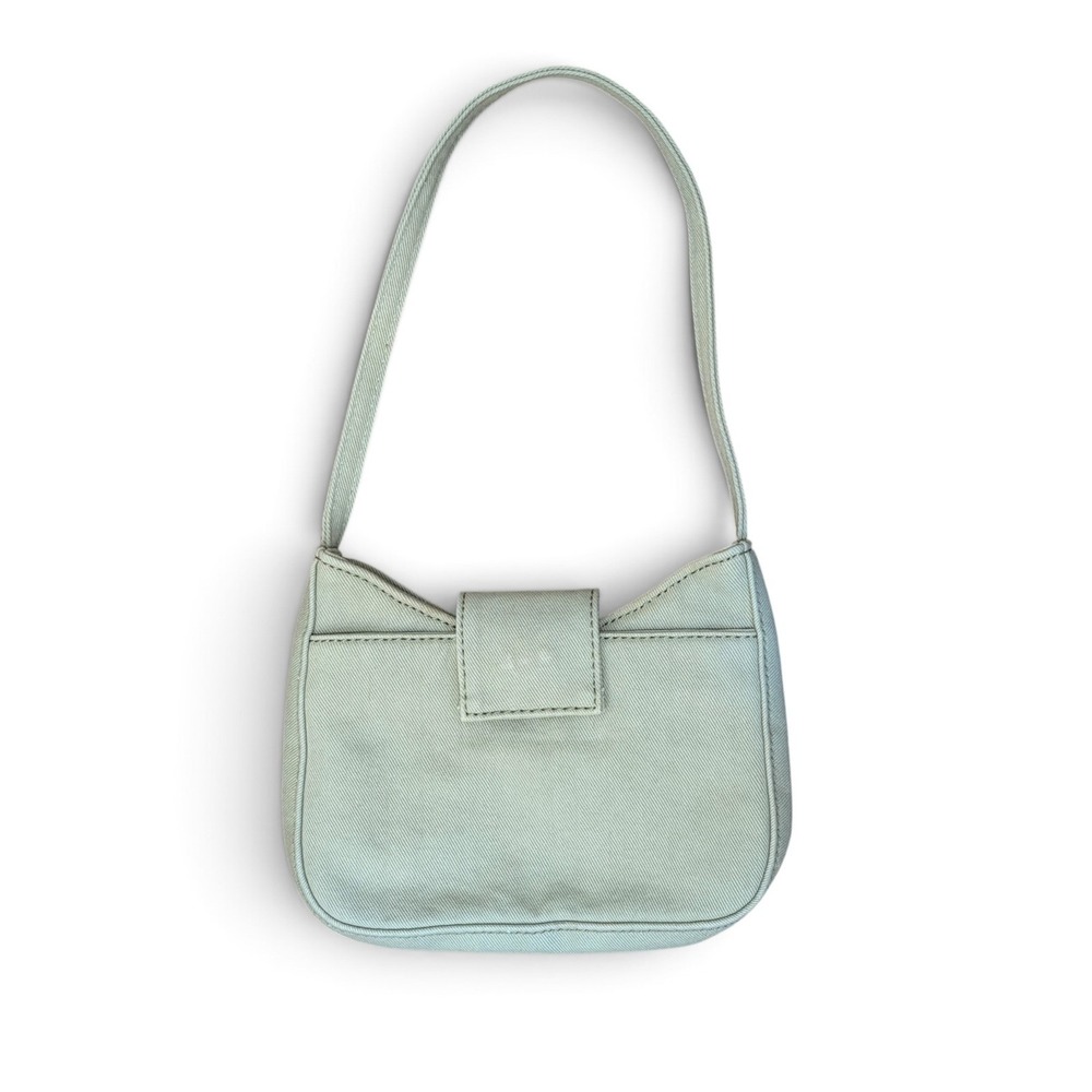 Brandy Melville Light Green Denim Shoulder Bag Floral Lining Y2K Baguette Purse